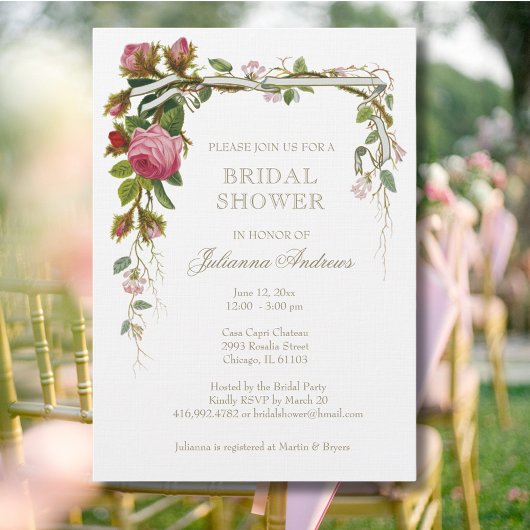 Invitation Elégante Fête des mariées rose Roses