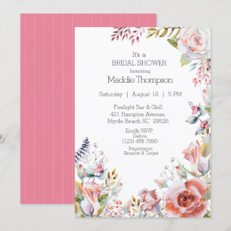 Invitation Élégante Fête des mariées rose-vert floral