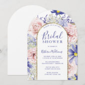 Invitation Elégante Fête des mariées rose violet floral or Ar (Devant / Derrière)