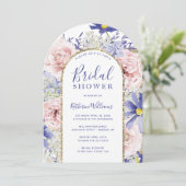 Invitation Elégante Fête des mariées rose violet floral or Ar (Debout devant)