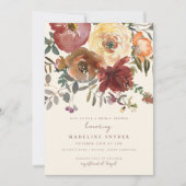 Invitation Élégante Fête des mariées rouge florale de automne (Devant)
