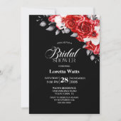Invitation Elégante Fête des mariées rouge florale noire (Devant)