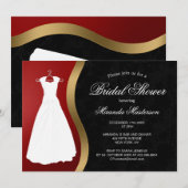 Invitation Elégante Fête des mariées rouge or noir (Devant / Derrière)