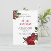 Invitation Elégante Fête des mariées Ruby Red Peonies (Debout devant)