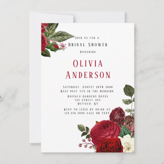 Invitation Elégante Fête des mariées Ruby Red Peonies (Devant)