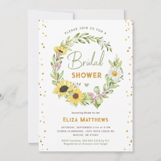 Invitation Elégante Fête des mariées rustique de tournesol au (Devant)