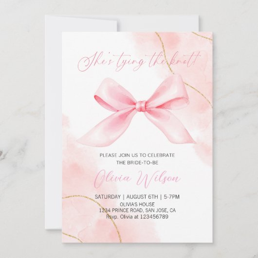 Invitation Élégante Fête des mariées "She’s Tying the Knot" (Devant)