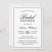 Invitation Élégante Fête des mariées simple en noir et blanc (Devant)