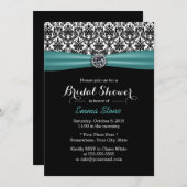 Invitation Élégante Fête des mariées Turquoise Ruban Damask D (Devant / Derrière)