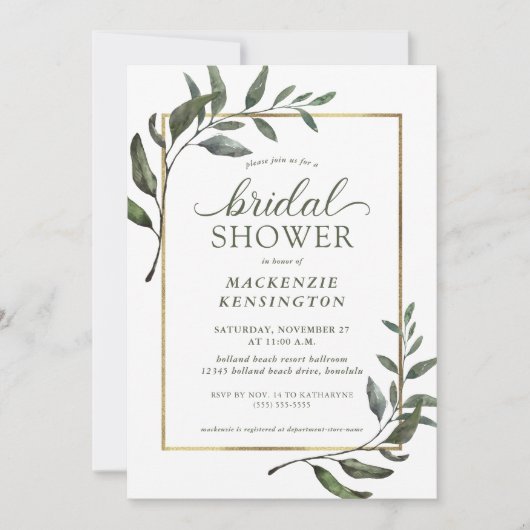 Invitation Elégante Fête des mariées verte Eucalyptus (Devant)