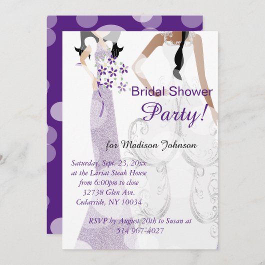 Invitation Elégante Fête des mariées violette foncée (Devant / Derrière)