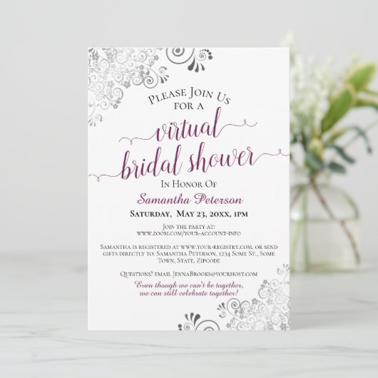 Invitation Elégante Fête des mariées virtuelle blanche Frilly (Debout devant)