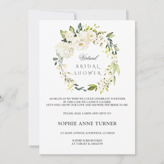 Invitation Élégante Fête des mariées virtuelle florale blanch (Devant)