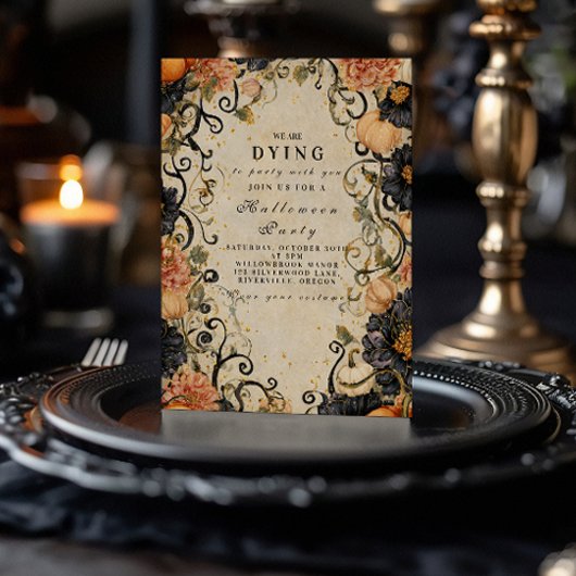 Invitation Élégante fête d'Halloween florale foncée