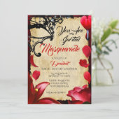 Invitation Élégante fête d'Halloween rouge noir mascarade bal (Debout devant)