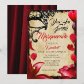 Invitation Élégante fête d'Halloween rouge noir mascarade bal (Devant / Derrière)