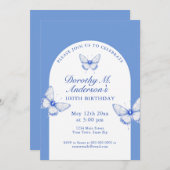 Invitation Elégante fête du 100e anniversaire bleu et blanc (Devant / Derrière)