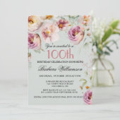 Invitation Élégante fête du 100e anniversaire peinte en fleur (Debout devant)