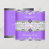 Invitation Élégante fête du 21e anniversaire Purple Silver 21 (Devant / Derrière)