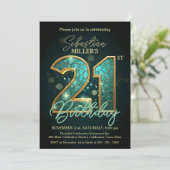 Invitation Élégante fête du 21e anniversaire Turquoise et Gol (Debout devant)