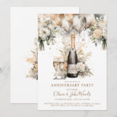 Invitation Élégante fête du 25e anniversaire Champagne Balloo (Devant / Derrière)