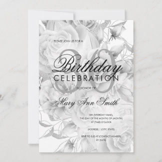 Invitation Élégante fête du 30e anniversaire Floral Argent bl