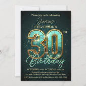 Invitation Elégante fête du 30e anniversaire Turquoise et Gol (Devant)