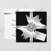 Invitation Élégante fête du 40e anniversaire en noir et blanc (Devant / Derrière)