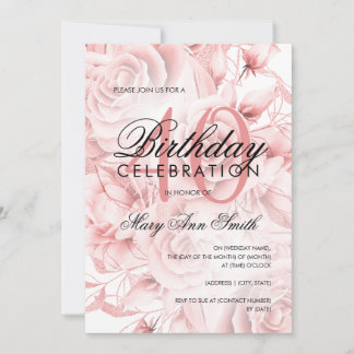 Invitation Elégante fête du 40e anniversaire Floral Rose Gold