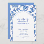 Invitation Elégante fête du 45e anniversaire bleu et blanc (Devant / Derrière)