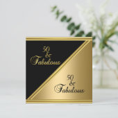 Invitation Élégante fête du 50e anniversaire Black Gold Flora (Debout devant)