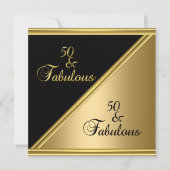 Invitation Élégante fête du 50e anniversaire Black Gold Flora (Devant)