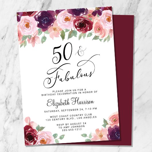 Invitation Élégante fête du 50e anniversaire de la florale