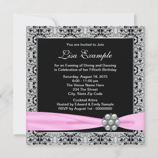 Invitation Élégante fête du 50e anniversaire des femmes roses (Devant)