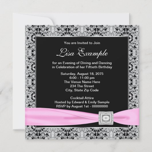 Invitation Élégante fête du 50e anniversaire des femmes roses (Devant)