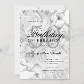 Invitation Élégante fête du 50e anniversaire Floral Argent bl