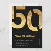 Invitation Élégante fête du 50e anniversaire noir et or (Devant)