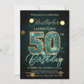 Invitation Élégante fête du 50e anniversaire Turquoise et Gol (Devant)