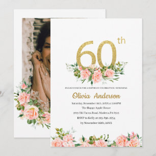 Invitation Élégante fête du 60e anniversaire aquarelle Glit