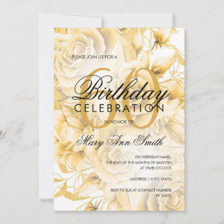 Invitation Élégante fête du 60e anniversaire Floral Gold