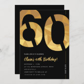 Invitation Élégante fête du 60e anniversaire noir et or (Devant / Derrière)