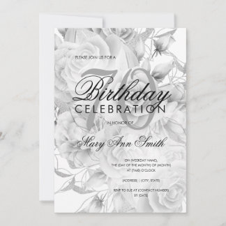 Invitation Élégante fête du 70e anniversaire Floral Argent bl