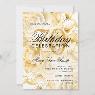 Invitation Élégante fête du 70e anniversaire Floral Gold