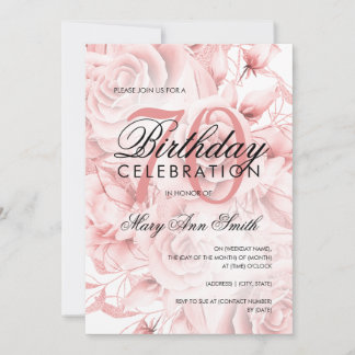 Invitation Elégante fête du 70e anniversaire Floral Rose Gold