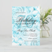 Invitation Élégante fête du 70e anniversaire Floral Turquoise (Debout devant)
