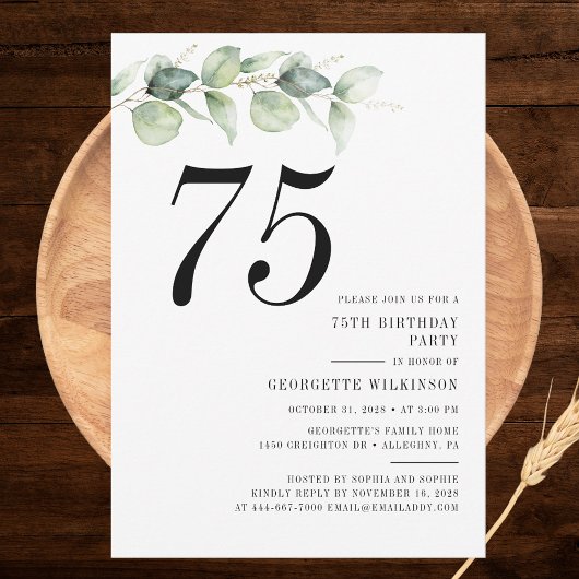 Invitation Élégante fête du 75e anniversaire