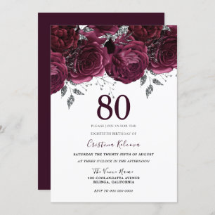 Invitation Elégante fête du 80e anniversaire des Roses du Mar