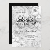 Invitation Elégante fête du 80e anniversaire Floral Argent bl (Devant / Derrière)