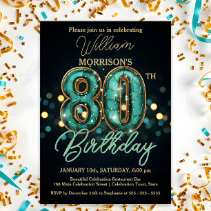Invitation Elégante fête du 80e anniversaire Turquoise et or