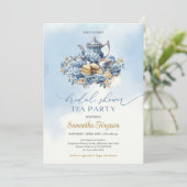 Invitation Elégante fête du thé bleu et or (Debout devant)